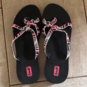 Teva Black Sandals with Pink and White Patterned Straps